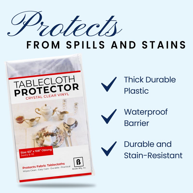 BRODER MFG. INC. Tablecloth Protector Crystal Clear Vinyl (60"x108" Oblong) | Thick, Durable Clear Table/Tablecloth Protector | Perfect for Parties, Special Occasions, Gatherings, and Everyday Use - Image 5